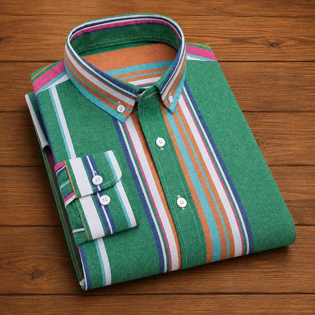 Camisa casual de hombre de manga larga con cuello puntiagudo y cierre de botones