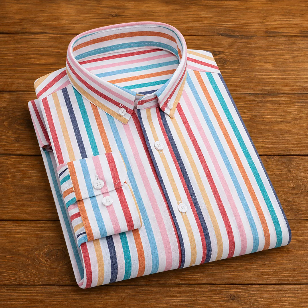Camisa casual de hombre de manga larga con cuello puntiagudo y cierre de botones
