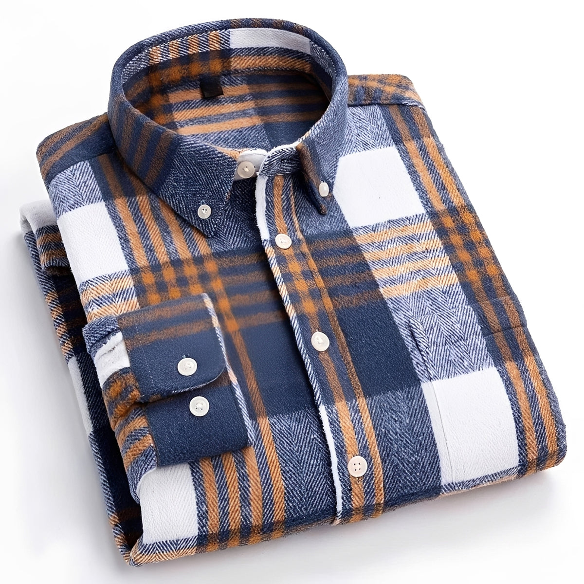 Camisa de hombre con cuello button-down, patrón de cuadros, corte relajado