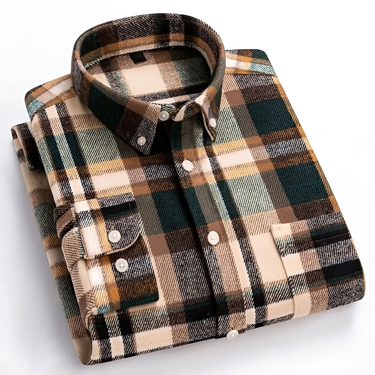 Camisa de hombre con cuello button-down, patrón de cuadros, corte relajado