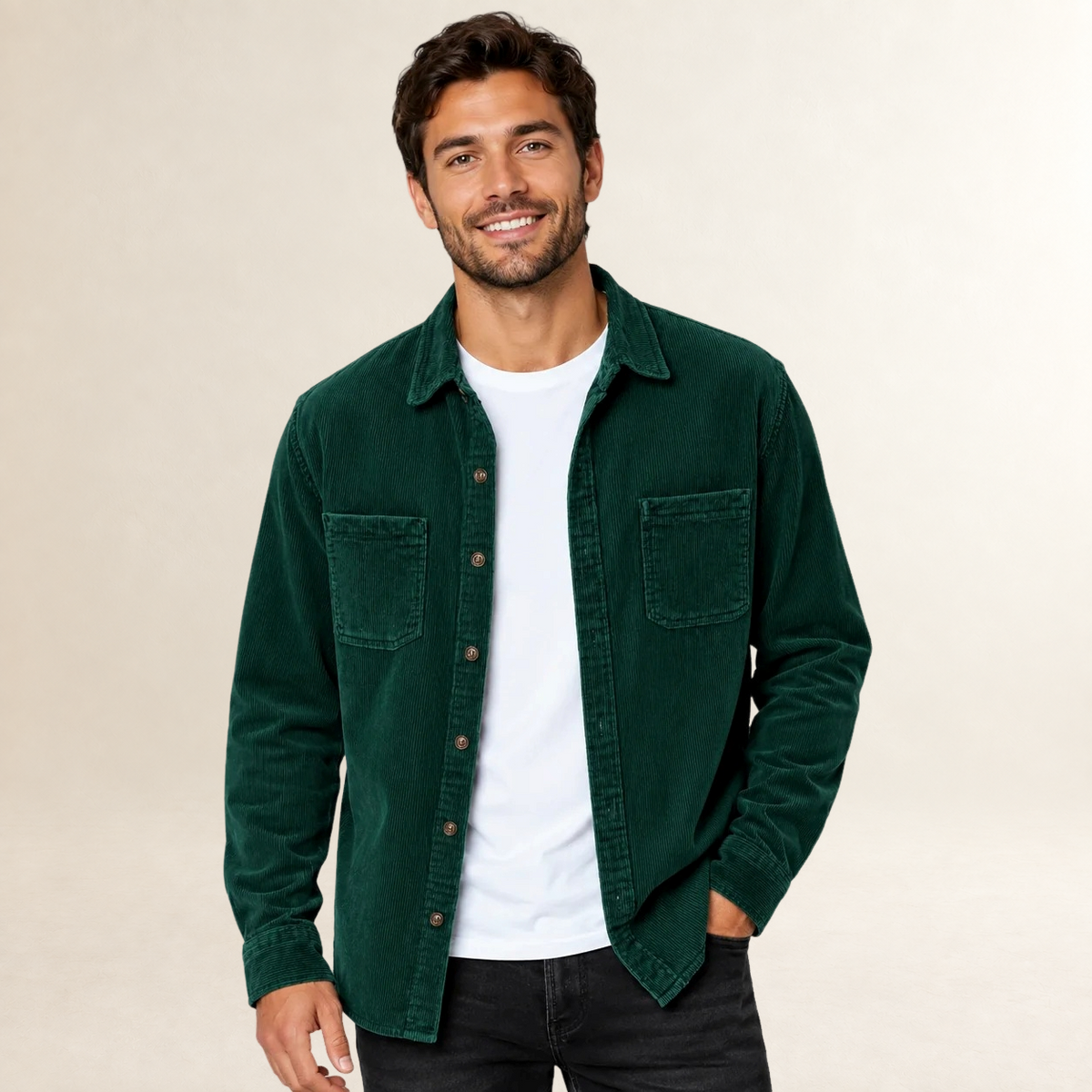 Camisa de hombre overshirt con cuello solapa y cierre de botones - corte regular