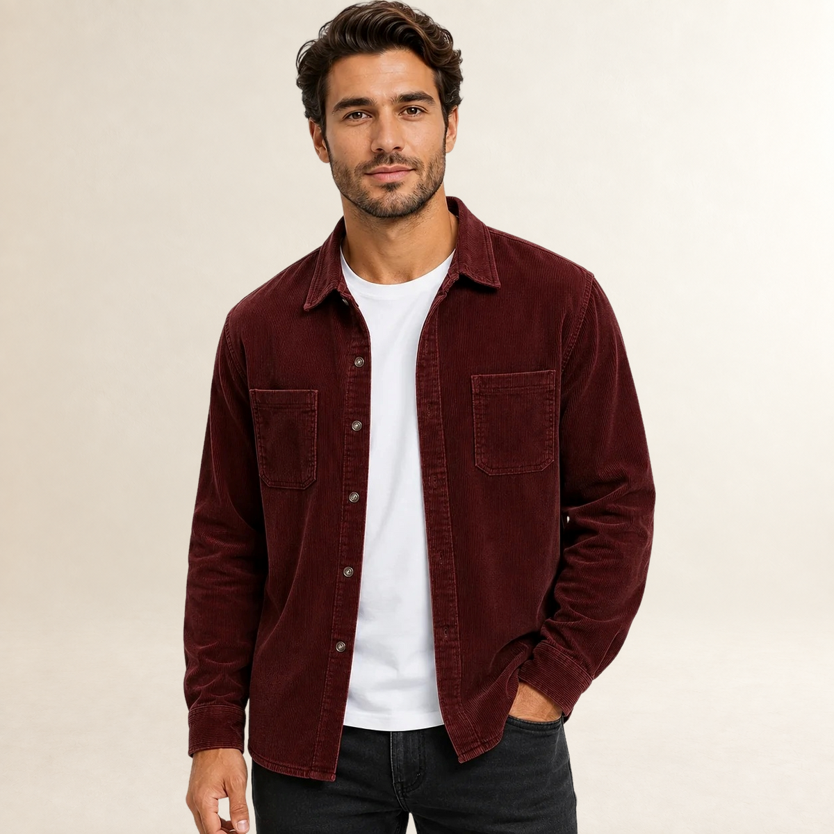 Camisa de hombre overshirt con cuello solapa y cierre de botones - corte regular