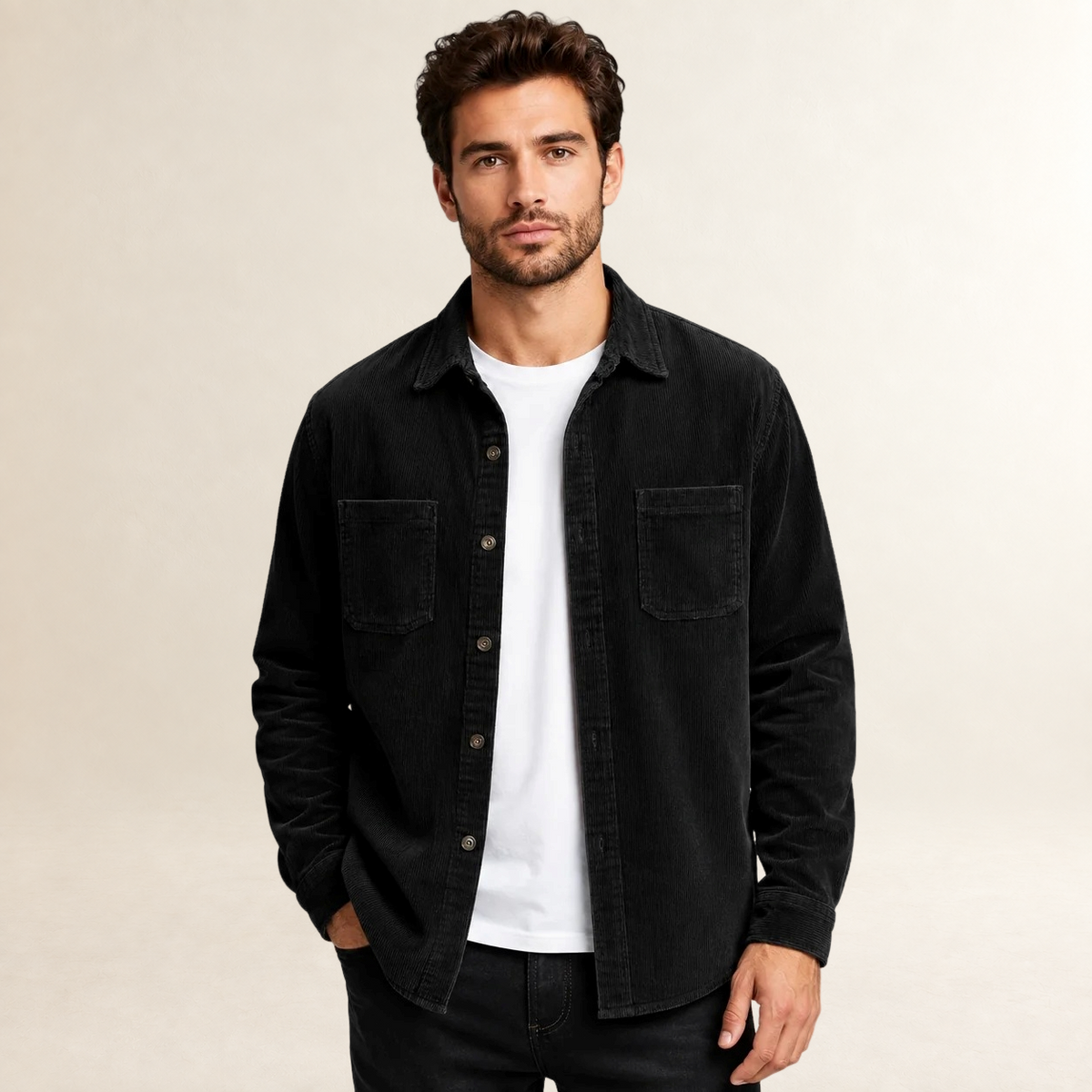Camisa de hombre overshirt con cuello solapa y cierre de botones - corte regular