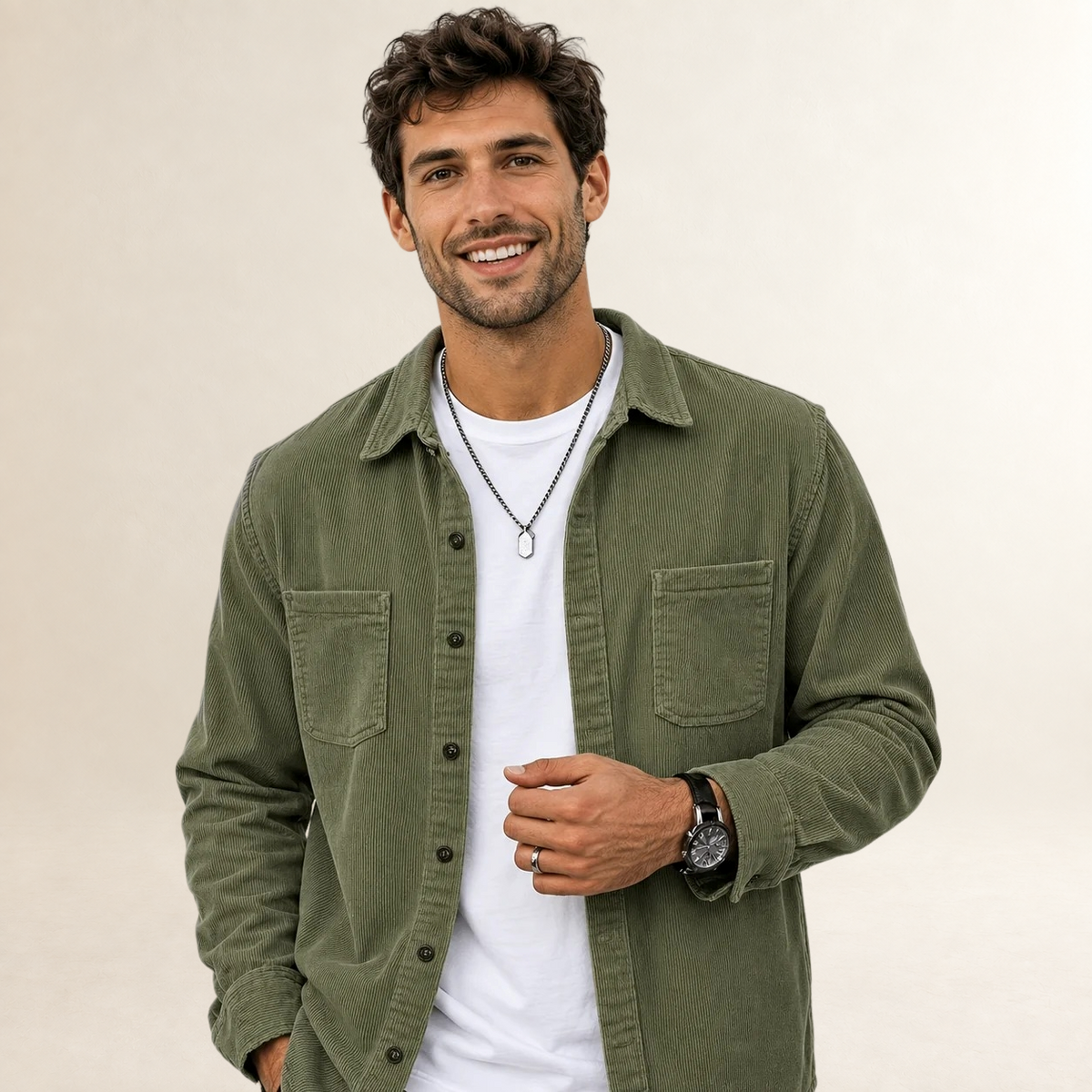 Camisa de hombre overshirt con cuello solapa y cierre de botones - corte regular