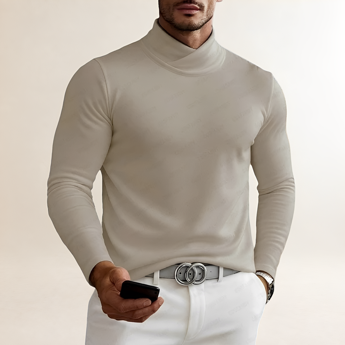 Camisa de manga larga para hombre con cuello tortuga y diseño cruzado ajustado