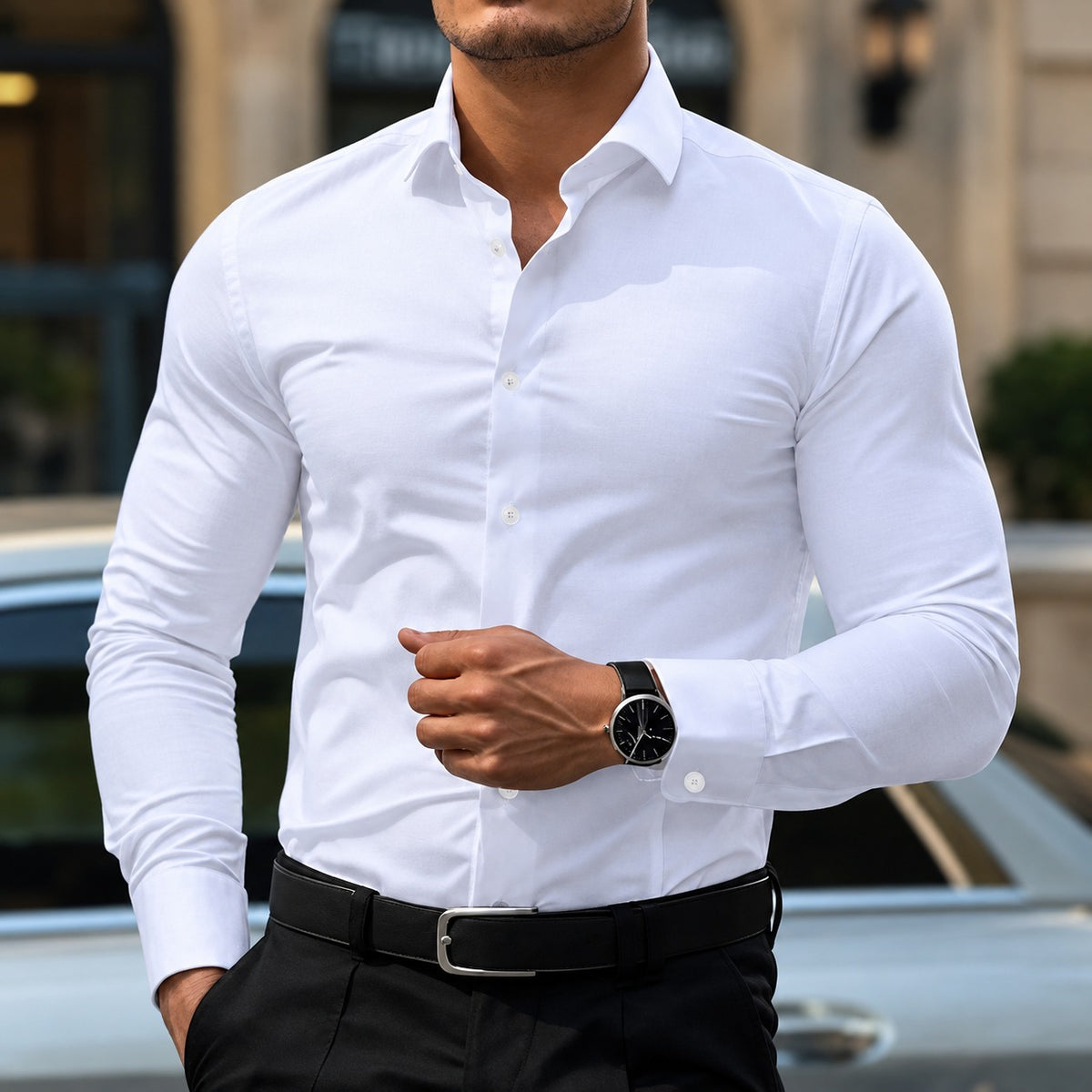 Camisa de vestir de hombre de manga larga y botones - Corte slim y diseño clásico