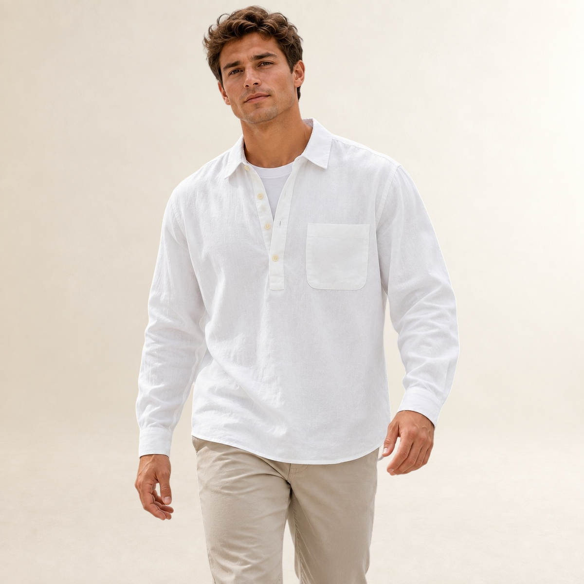 Camisa de vestir para hombre de manga larga con botonadura y bolsillo en el pecho