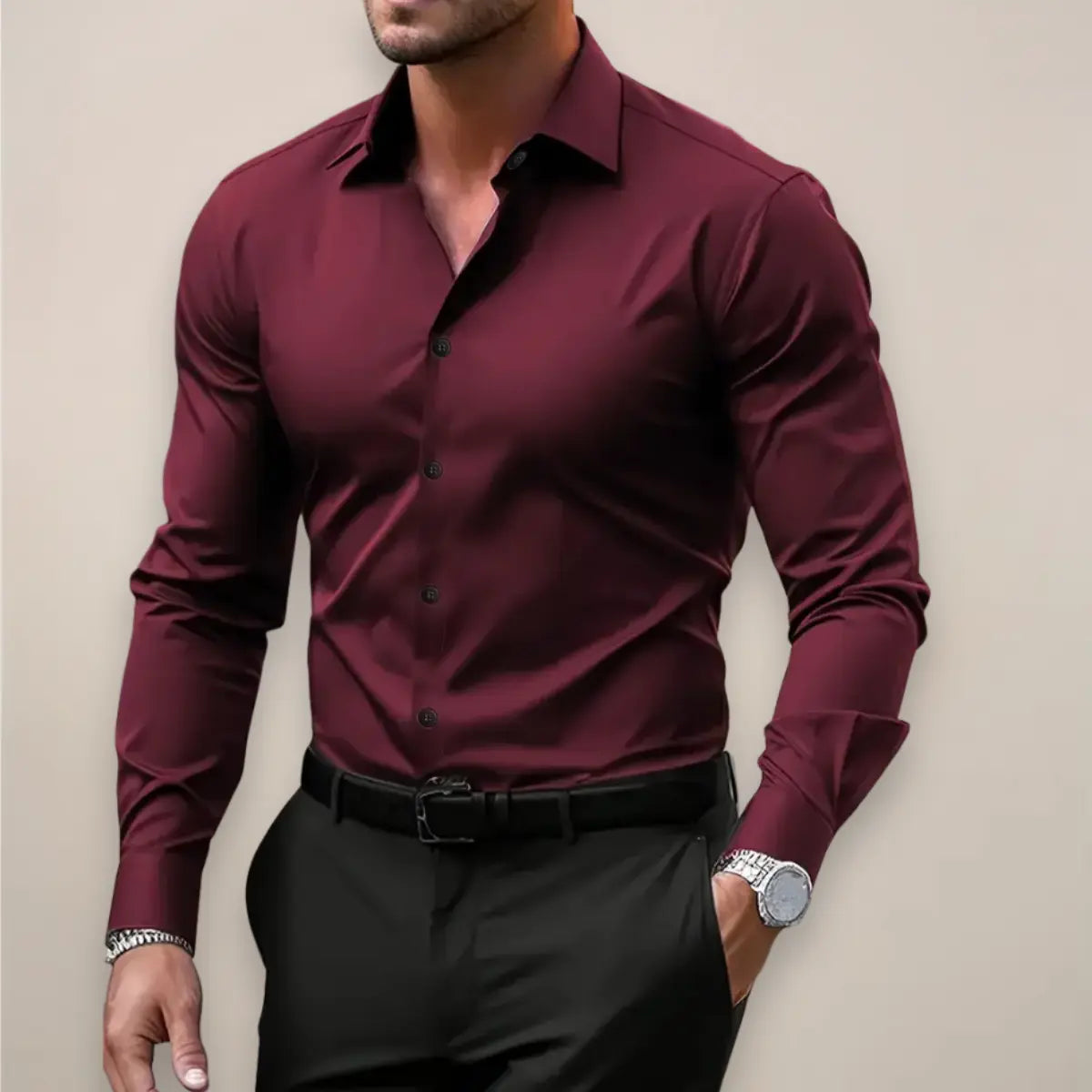 Camisa de vestir para hombre de manga larga con cierre de botones y corte slim