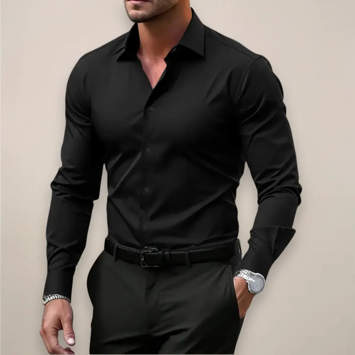 Camisa de vestir para hombre de manga larga con cierre de botones y corte slim