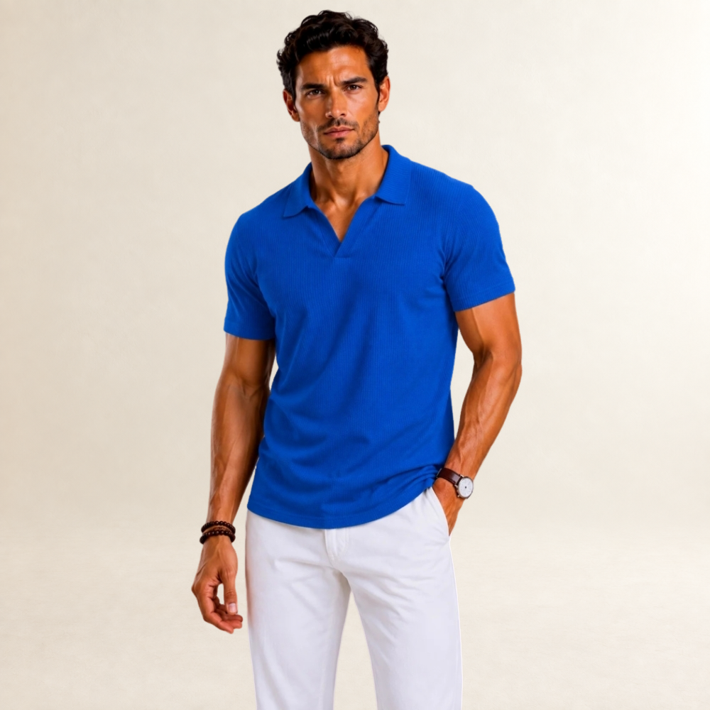 Camisa polo de hombre de manga corta con diseño texturizado y corte regular