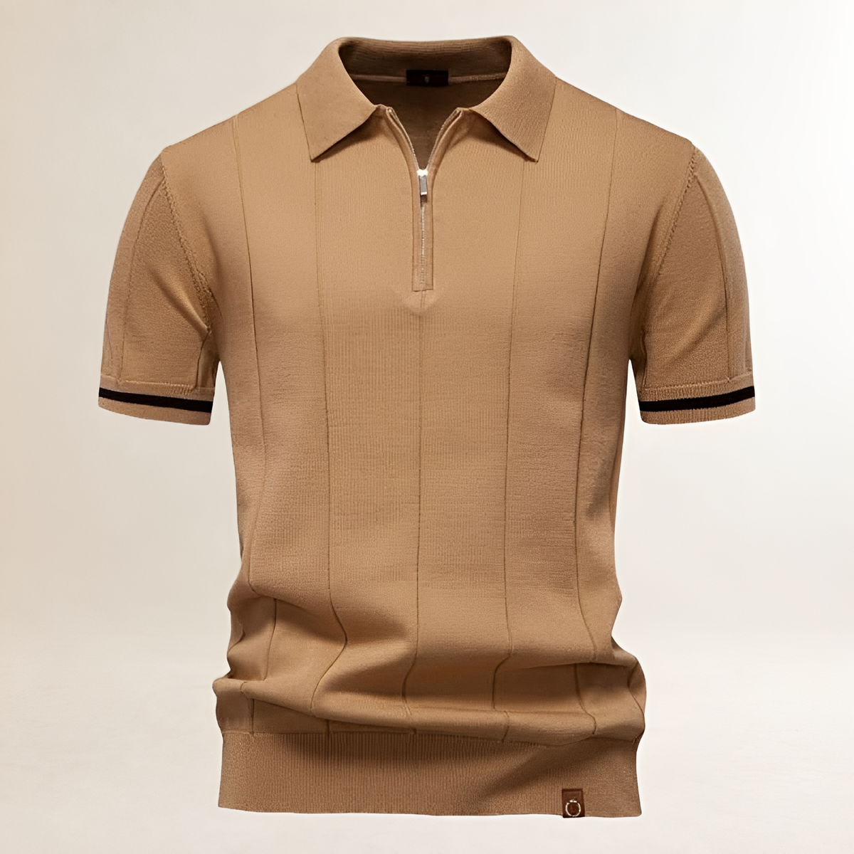 Camisa polo masculina de medio cierre con cuello polo y costuras verticales - ajuste entallado
