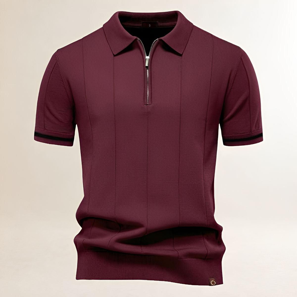 Camisa polo masculina de medio cierre con cuello polo y costuras verticales - ajuste entallado
