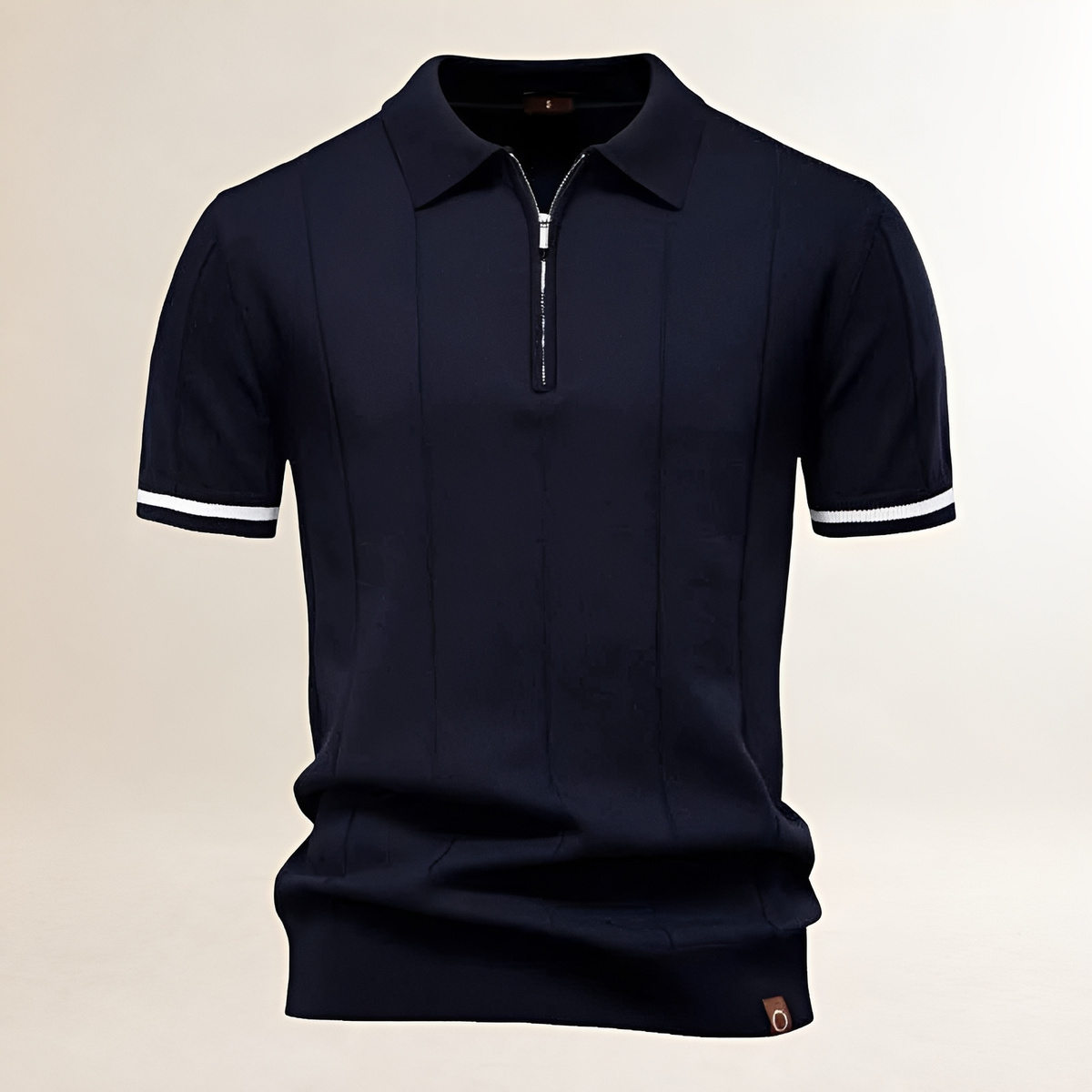 Camisa polo masculina de medio cierre con cuello polo y costuras verticales - ajuste entallado