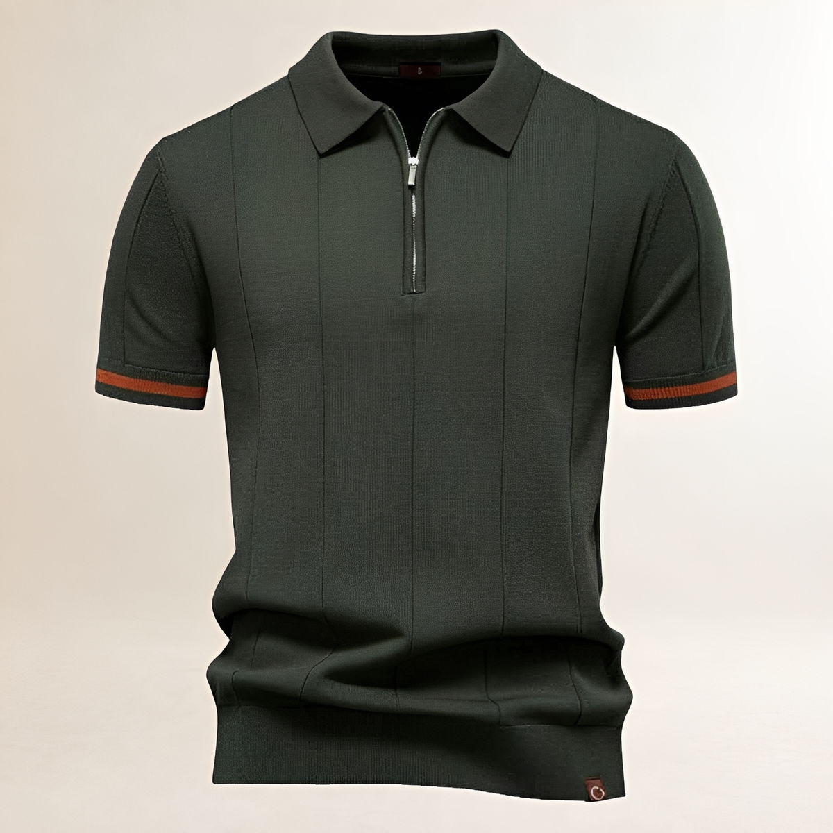 Camisa polo masculina de medio cierre con cuello polo y costuras verticales - ajuste entallado