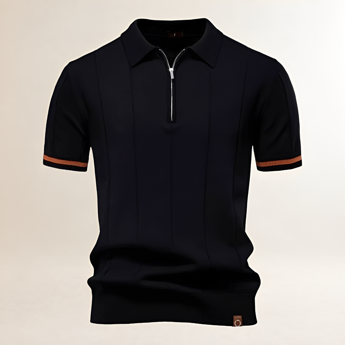 Camisa polo masculina de medio cierre con cuello polo y costuras verticales - ajuste entallado