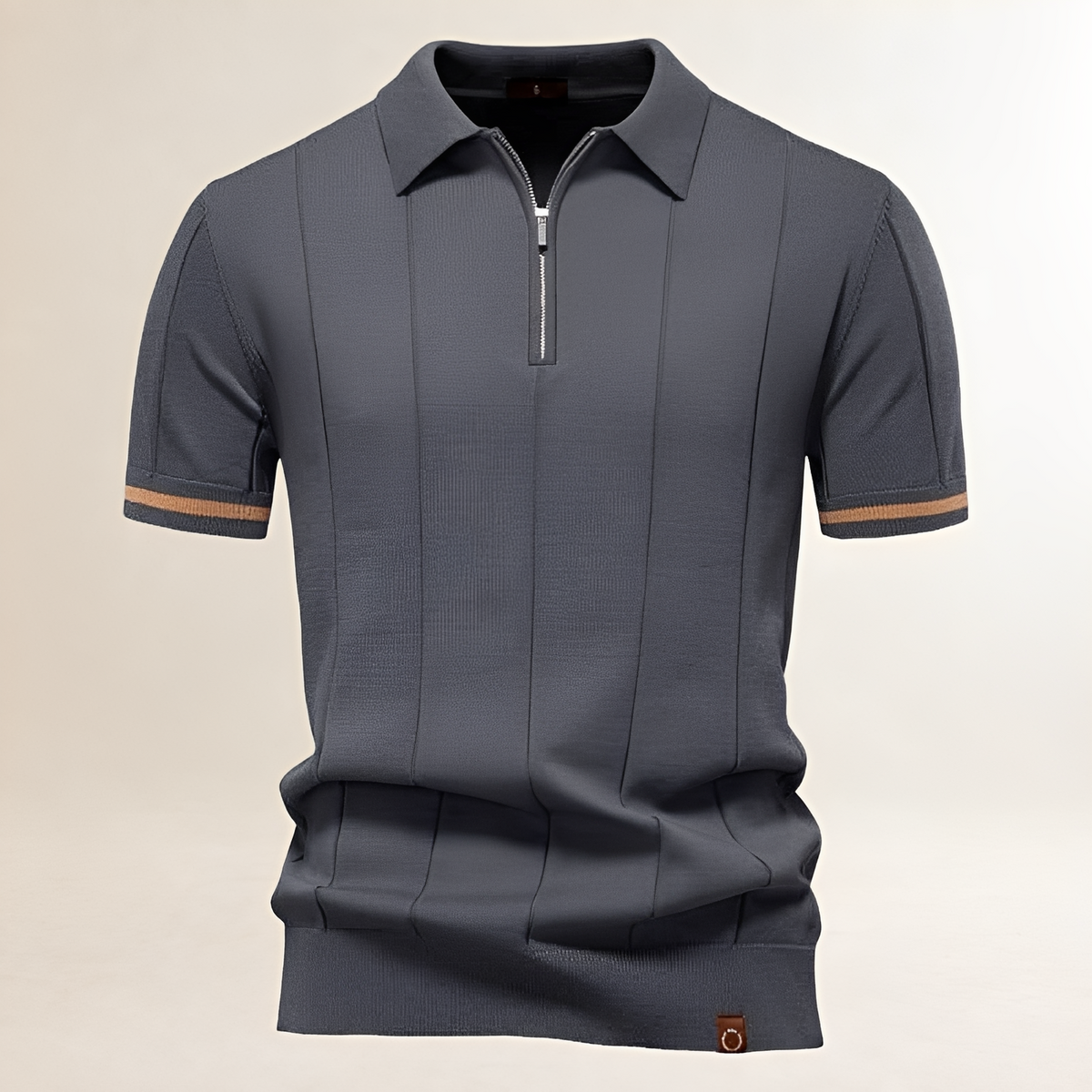 Camisa polo masculina de medio cierre con cuello polo y costuras verticales - ajuste entallado