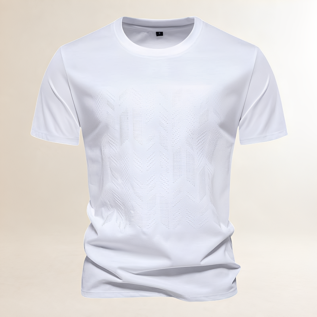 Camiseta de hombre con cuello redondo y panel geométrico bordado tonal