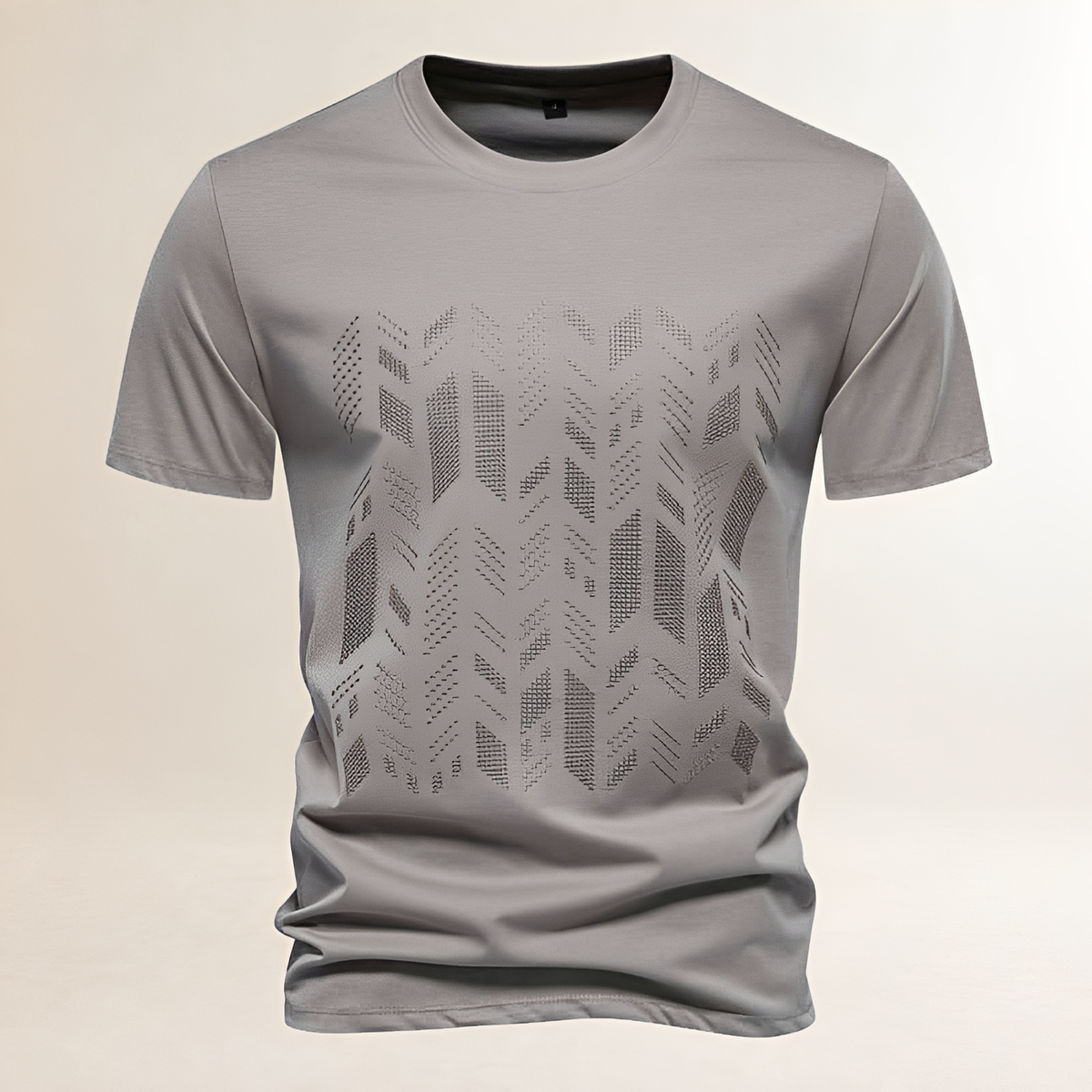 Camiseta de hombre con cuello redondo y panel geométrico bordado tonal