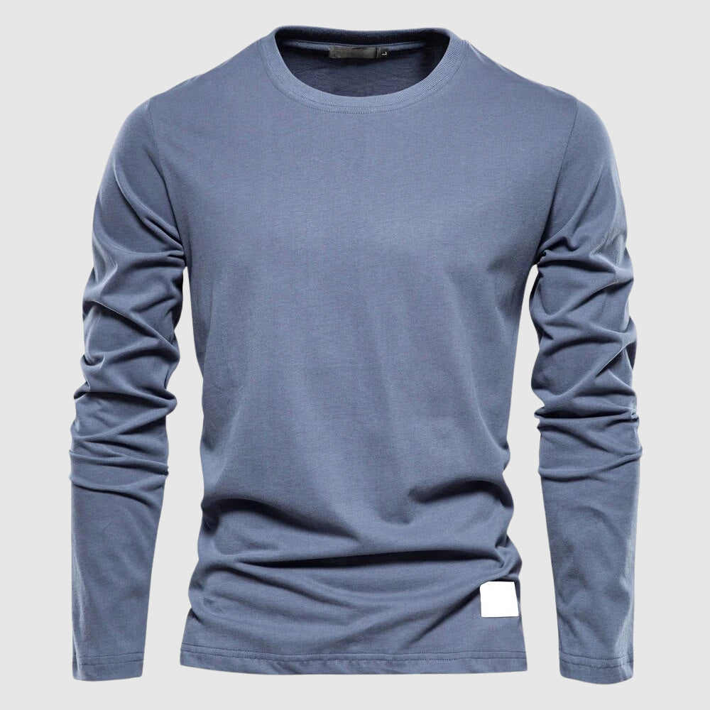 Camiseta de manga larga para hombre con cuello O y parche con logo - ajuste regular