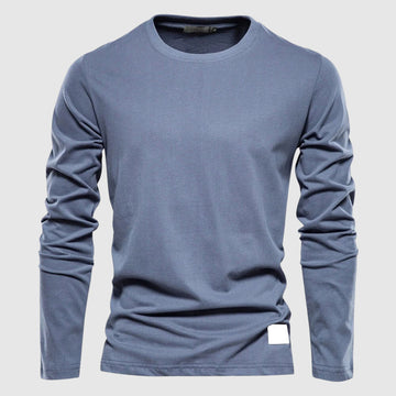 Camiseta de manga larga para hombre con cuello O y parche con logo - ajuste regular