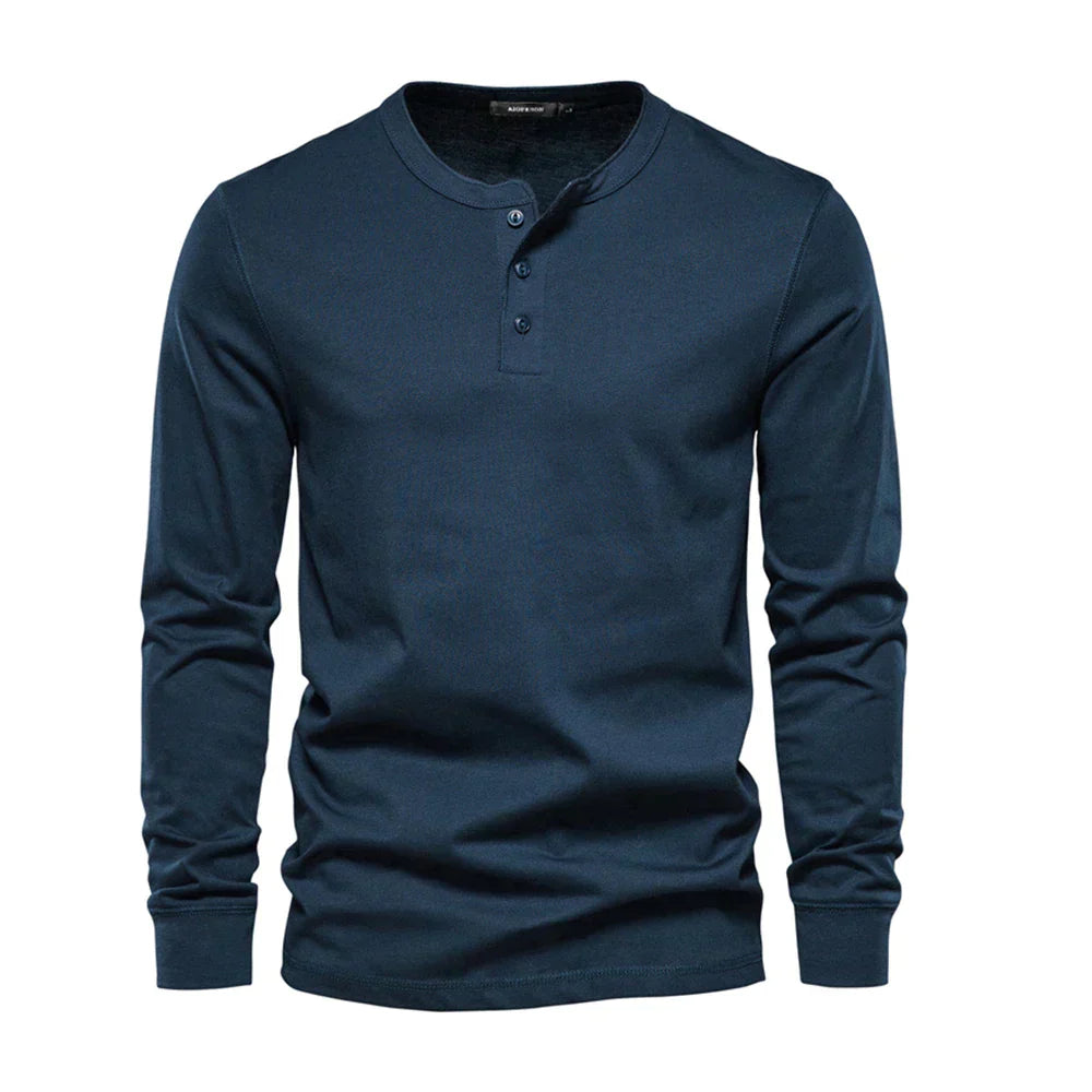 Camiseta de manga larga para hombre con cuello de botones y corte regular