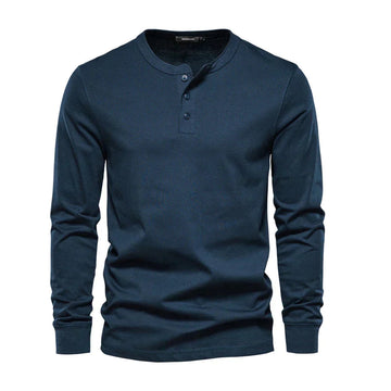 Camiseta de manga larga para hombre con cuello de botones y corte regular