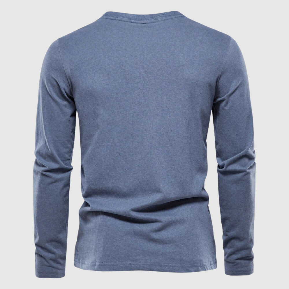Camiseta de manga larga para hombre con cuello O y parche con logo - ajuste regular