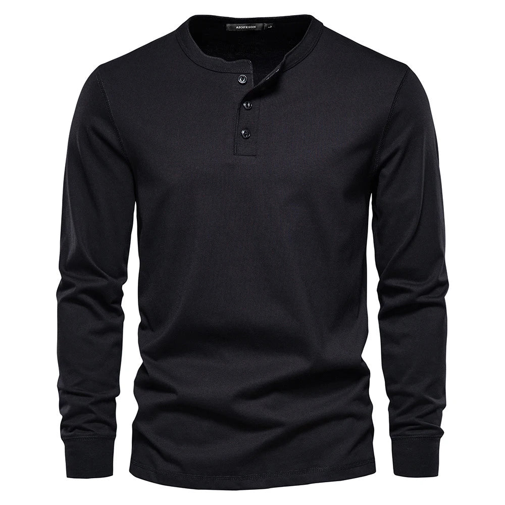 Camiseta de manga larga para hombre con cuello de botones y corte regular