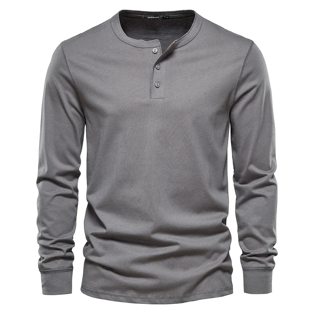 Camiseta de manga larga para hombre con cuello de botones y corte regular