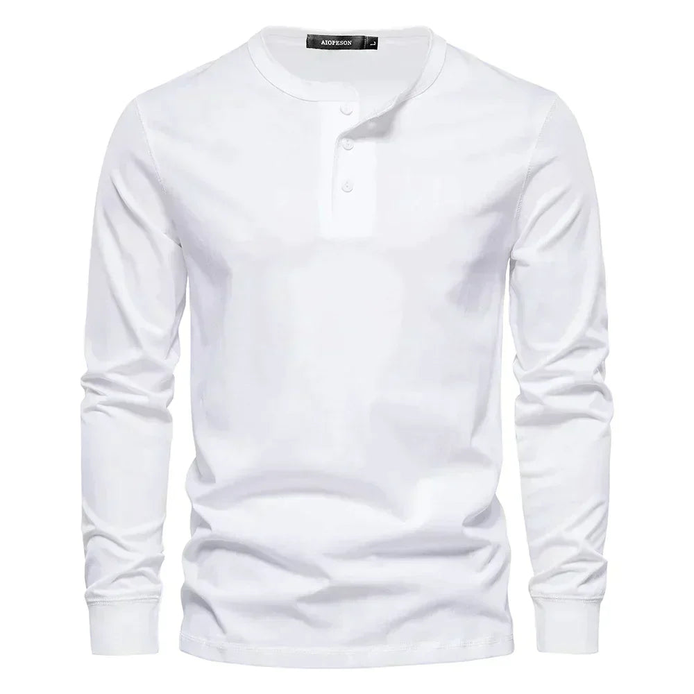 Camiseta de manga larga para hombre con cuello de botones y corte regular