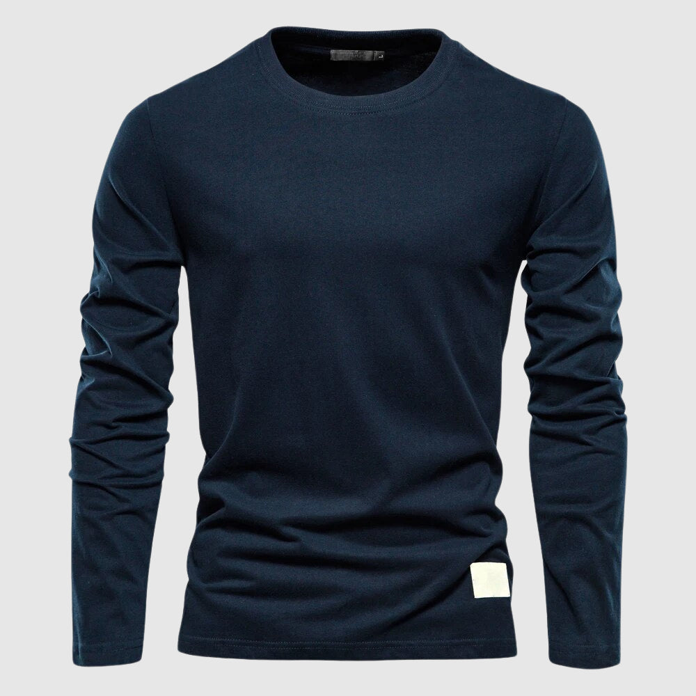 Camiseta de manga larga para hombre con cuello O y parche con logo - ajuste regular