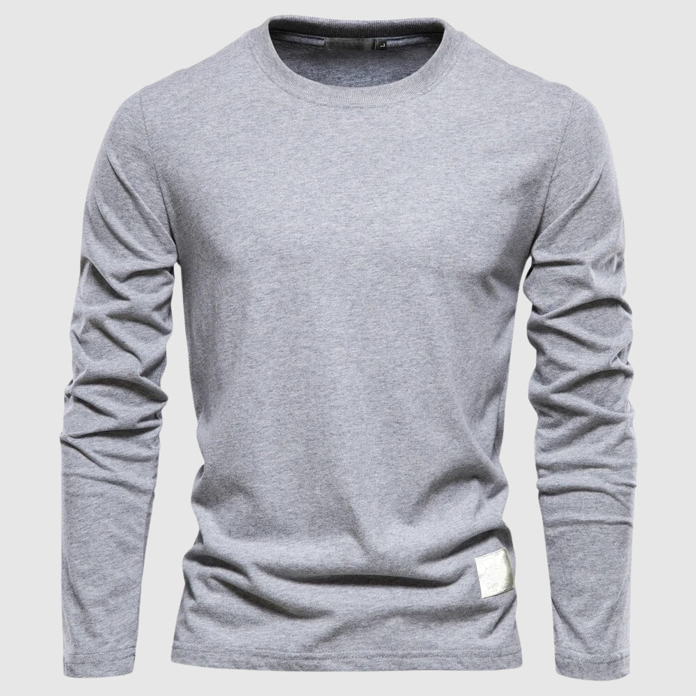 Camiseta de manga larga para hombre con cuello O y parche con logo - ajuste regular