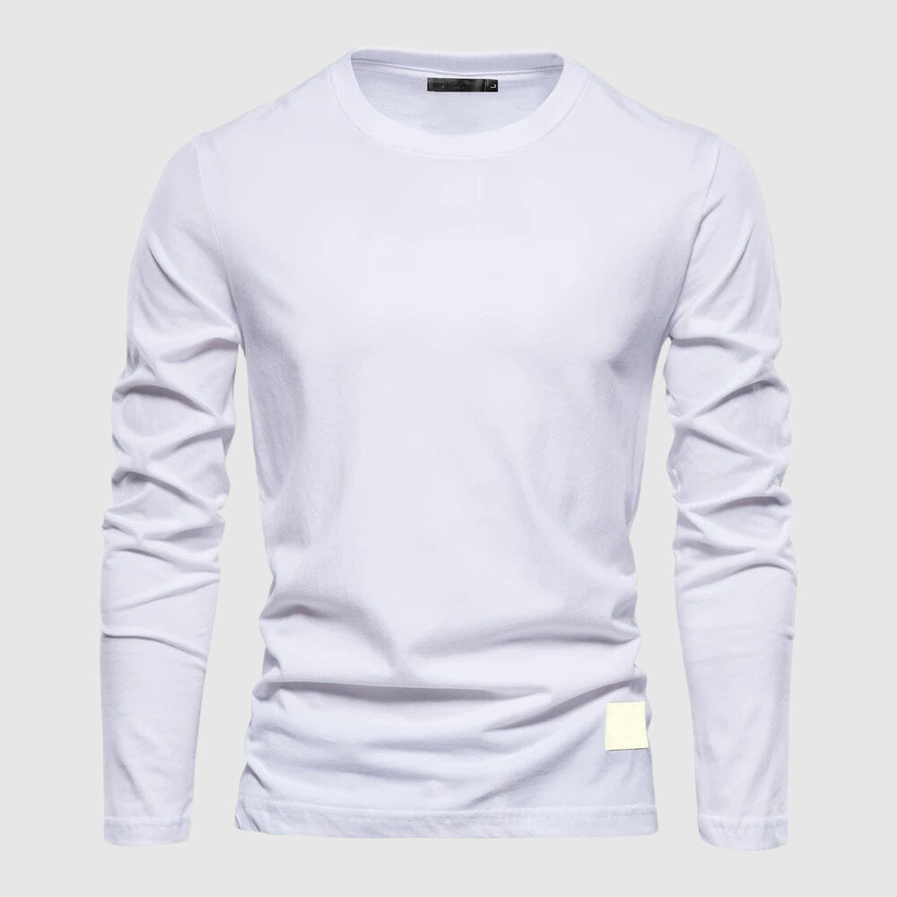 Camiseta de manga larga para hombre con cuello O y parche con logo - ajuste regular