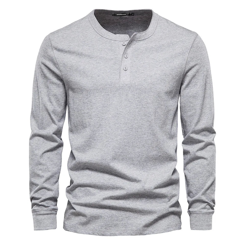 Camiseta de manga larga para hombre con cuello de botones y corte regular