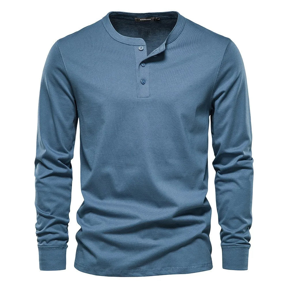 Camiseta de manga larga para hombre con cuello de botones y corte regular
