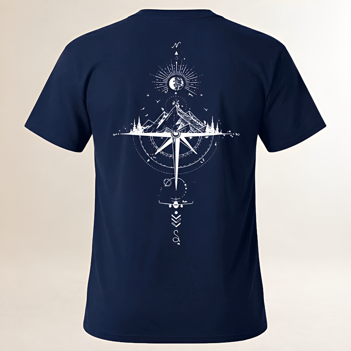 Camiseta hombre cuello redondo manga corta con gráfico trasero de brújula y montaña