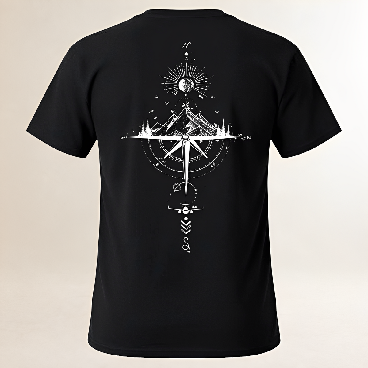Camiseta hombre cuello redondo manga corta con gráfico trasero de brújula y montaña