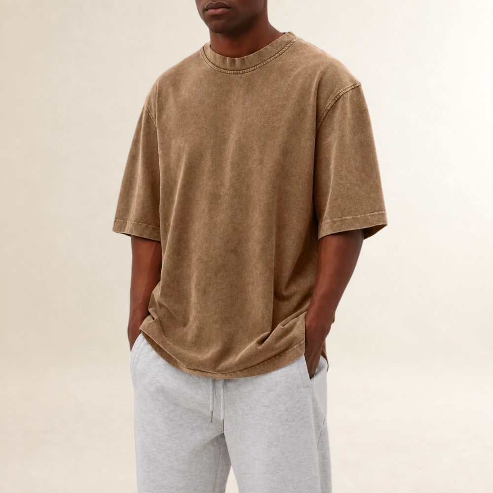 Camiseta para hombre de manga corta con cuello redondo ajuste relajado acabado lavado
