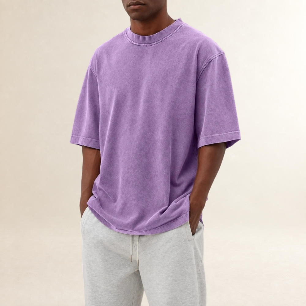 Camiseta para hombre de manga corta con cuello redondo ajuste relajado acabado lavado