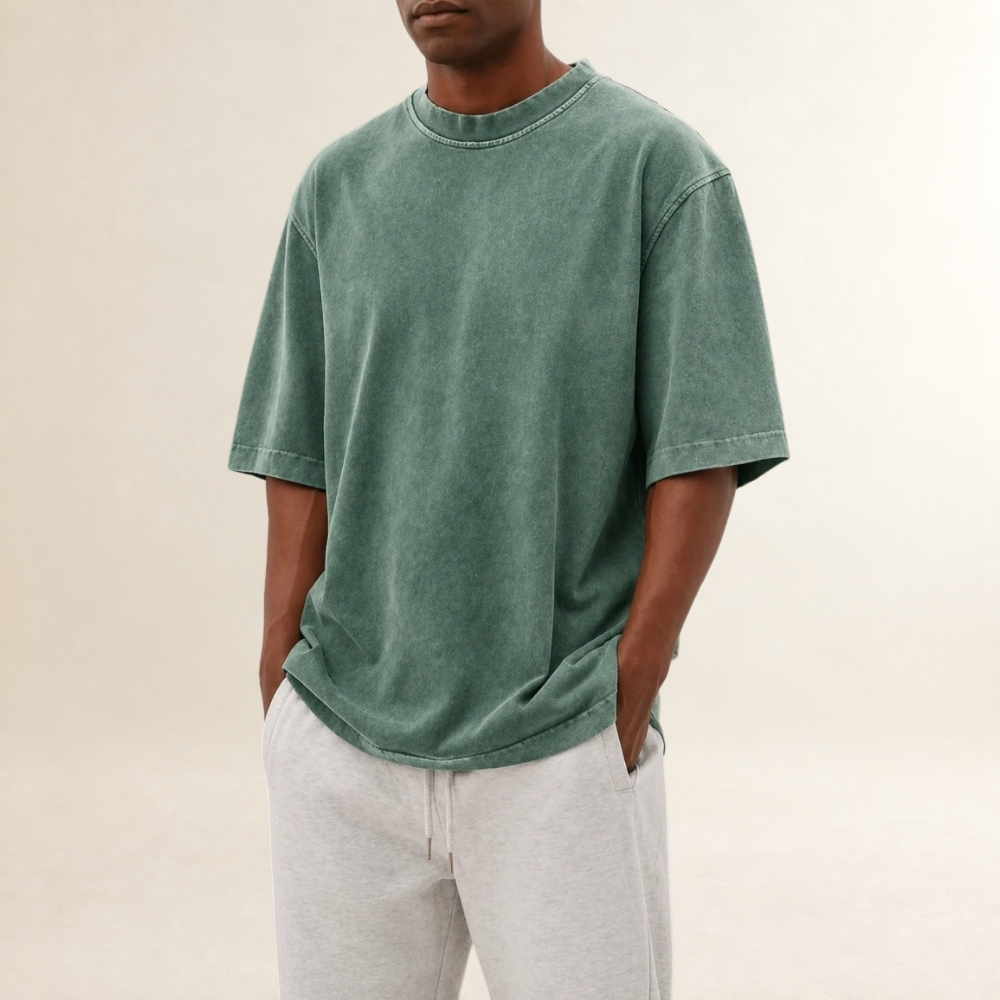 Camiseta para hombre de manga corta con cuello redondo ajuste relajado acabado lavado