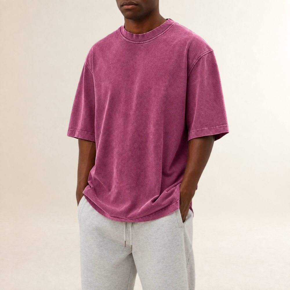 Camiseta para hombre de manga corta con cuello redondo ajuste relajado acabado lavado