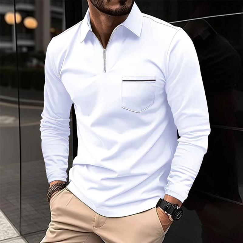 Camiseta polo de manga larga para hombre con cuello tipo polo y placket con cremallón en el pecho
