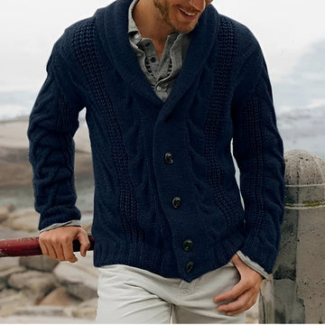 Cardigan de hombre con cuello shawl, cierre de botones, diseño texturizado y corte relajado
