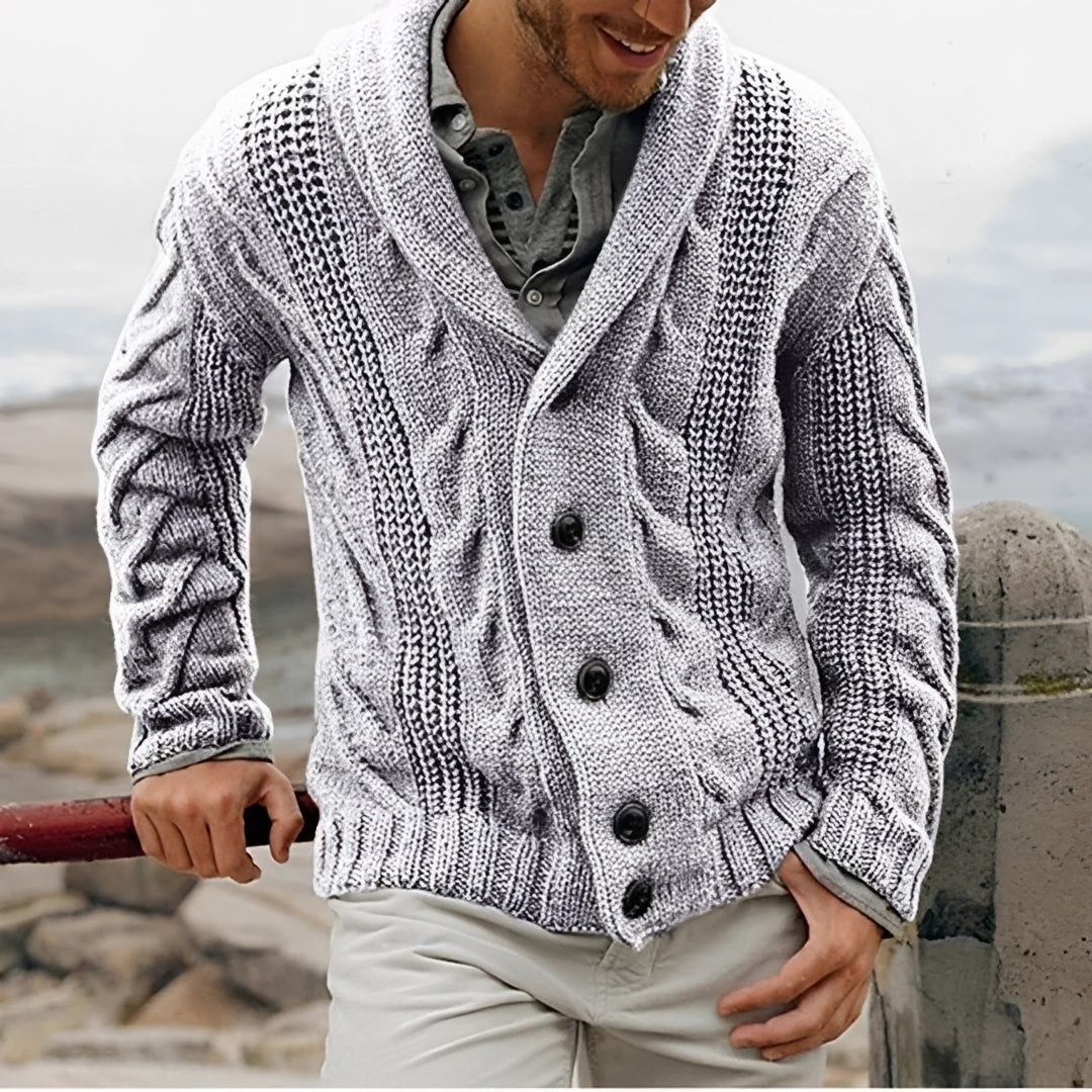 Cardigan de hombre con cuello shawl, cierre de botones, diseño texturizado y corte relajado