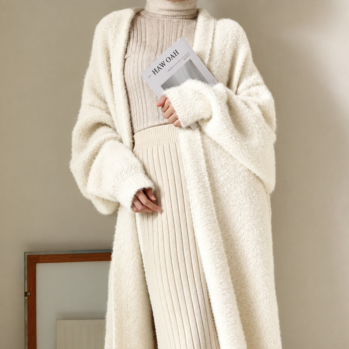 Cardigan largo para mujer con corte oversize y abertura frontal