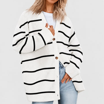Cardigan mujer con escote en V y cierre de botones de corte oversize
