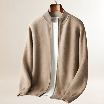 Cardigan para hombre con cremallera frontal completa y cuello alto, manga larga y puños/acanalados