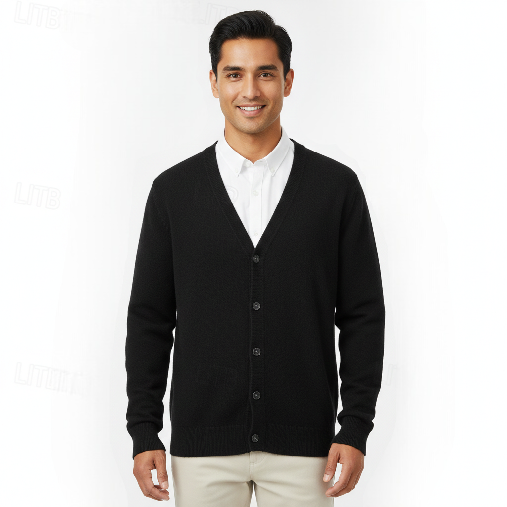 Cardigan para hombre con escote en V cierre de botones ajuste regular