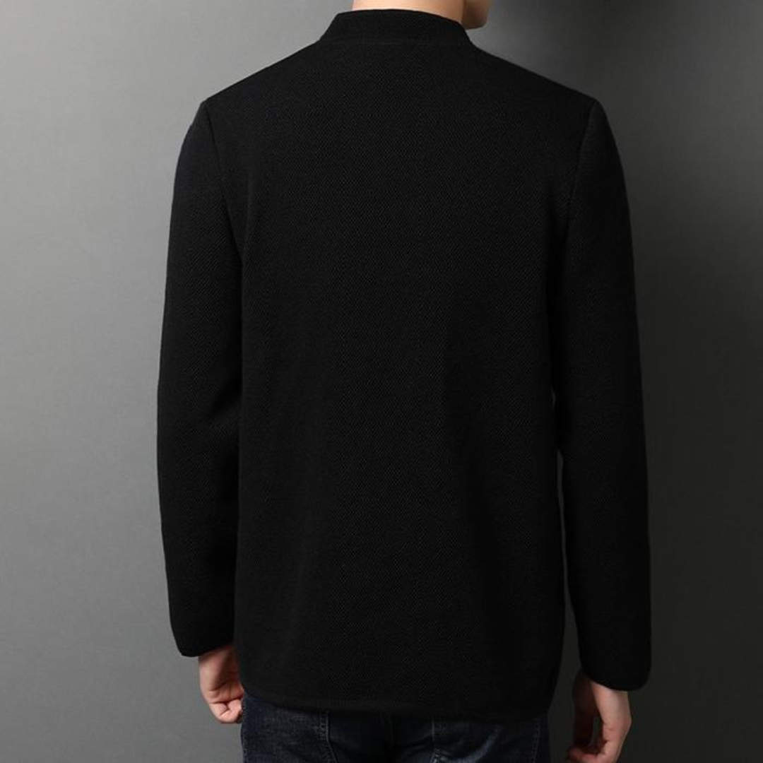 Cardigan para hombre - cuello alto (stand collar) - cierre de dos botones - bolsillo aplicado - fitting slim