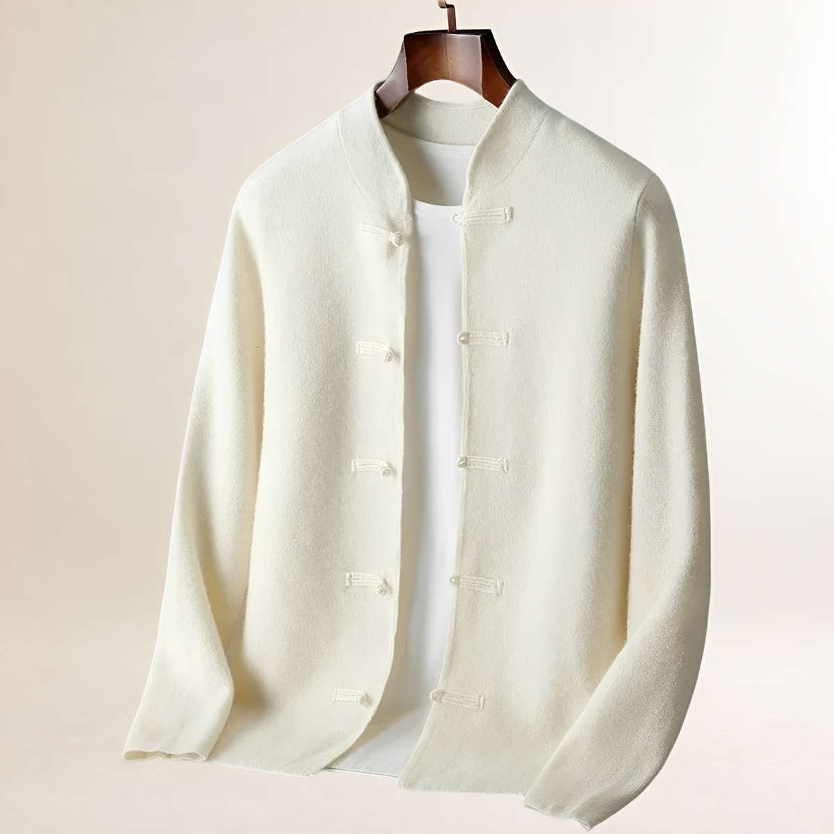 Cardigan para hombres con cuello alto y cierre de lazo, corte recto